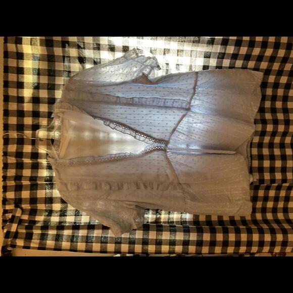 Unbranded Swiss Dot Light Blue Boho Blouse Size XL Ruffles and Crochet - Picture 1 of 10